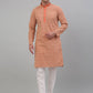 Men's Peach Embroidered Kurta with Pyjama.