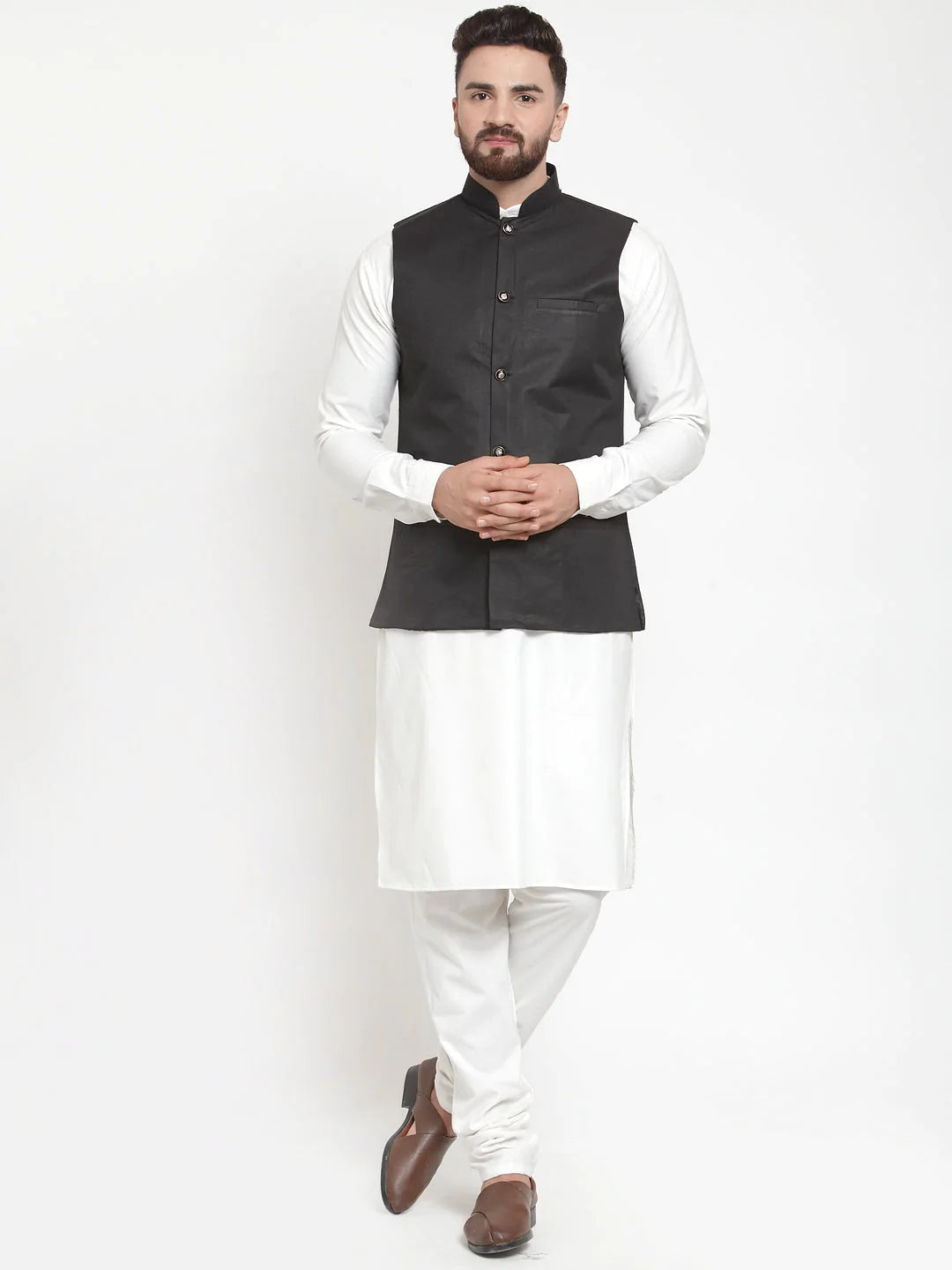 Jompers Men's Solid Kurta Pajama with Solid Waistcoat ( JOKP WC 4051Black )