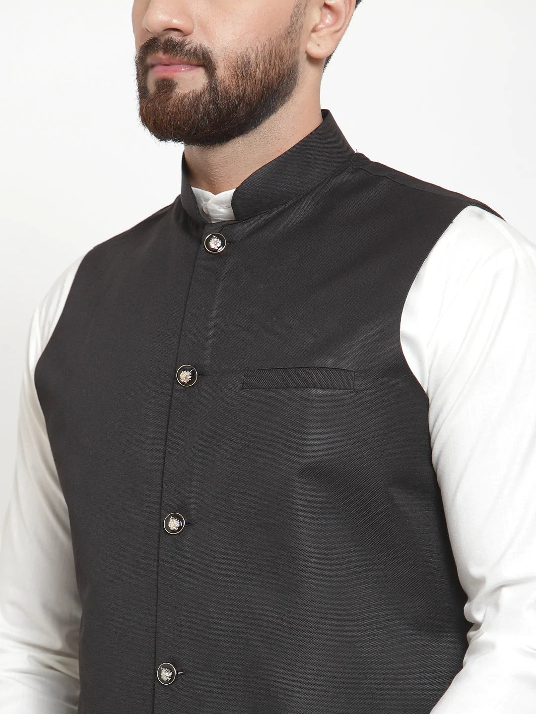 Jompers Men's Solid Kurta Pajama with Solid Waistcoat ( JOKP WC 4051Black )