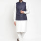 Jompers Men's Solid Kurta Pajama with Solid Waistcoat ( JOKP WC 4051Navy )