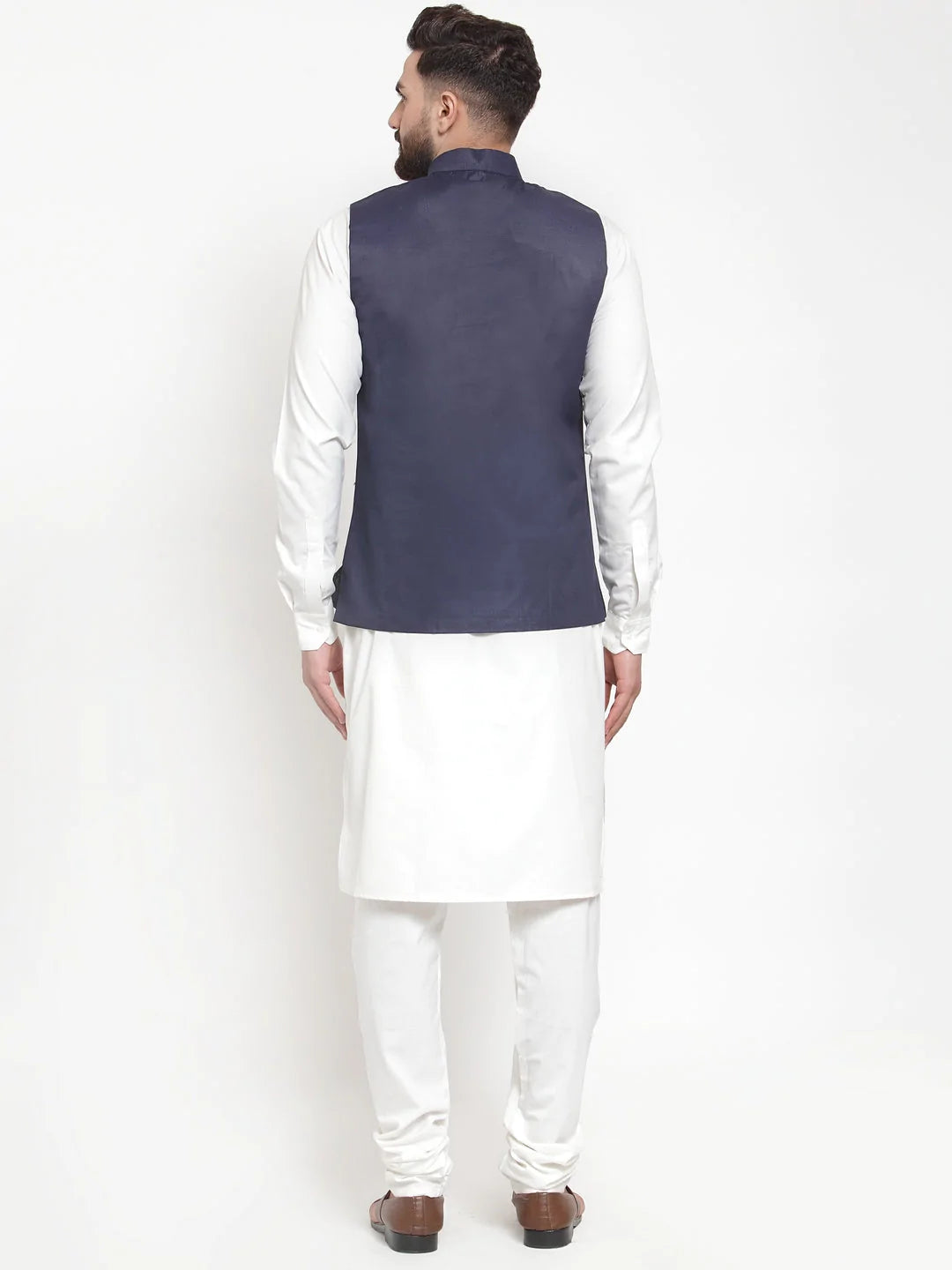 Jompers Men's Solid Kurta Pajama with Solid Waistcoat ( JOKP WC 4051Navy )