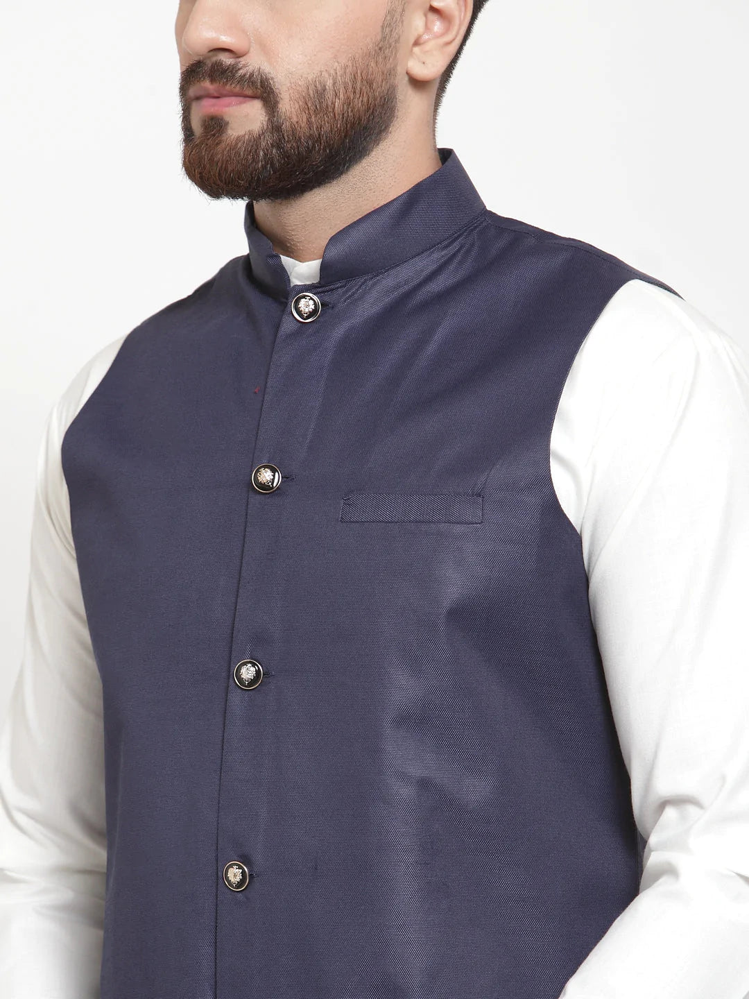 Jompers Men's Solid Kurta Pajama with Solid Waistcoat ( JOKP WC 4051Navy )