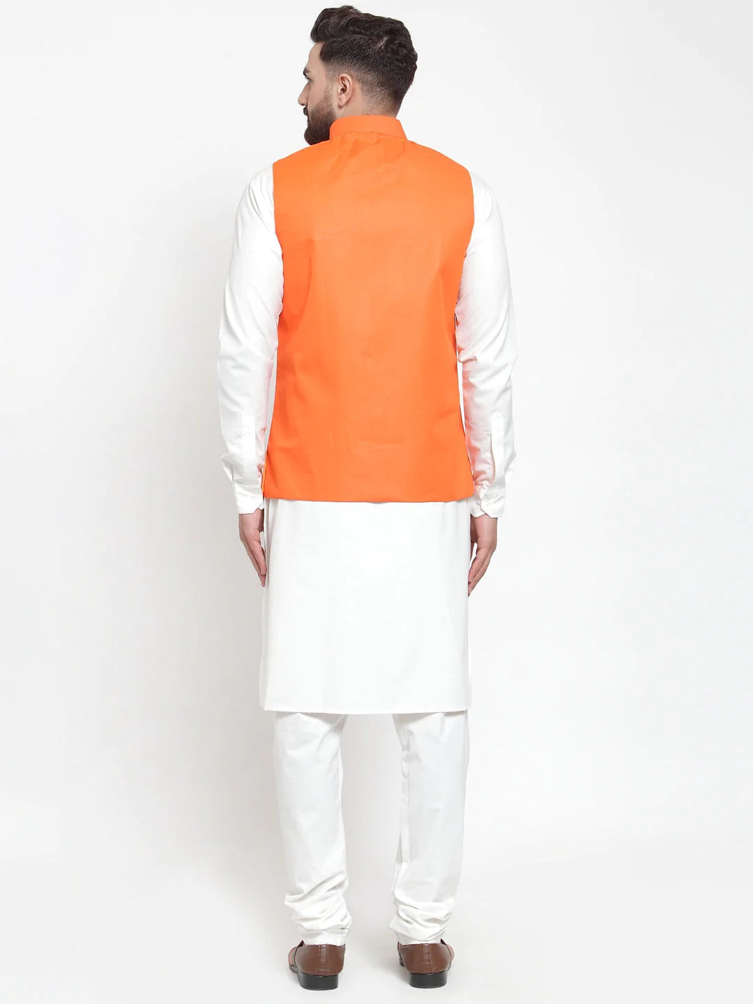 Jompers Men's Solid Kurta Pajama with Solid Waistcoat ( JOKP WC 4051Orange )