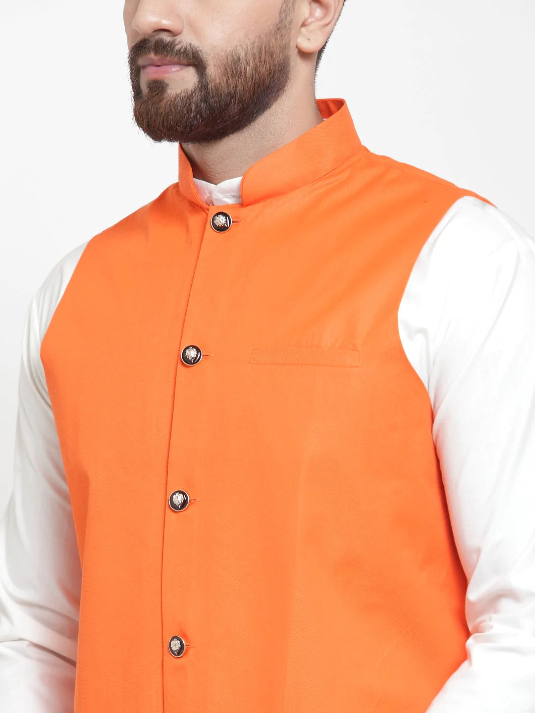 Jompers Men's Solid Kurta Pajama with Solid Waistcoat ( JOKP WC 4051Orange )