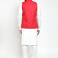 Jompers Men's Solid Kurta Pajama with Solid Waistcoat ( JOKP WC 4051Red )