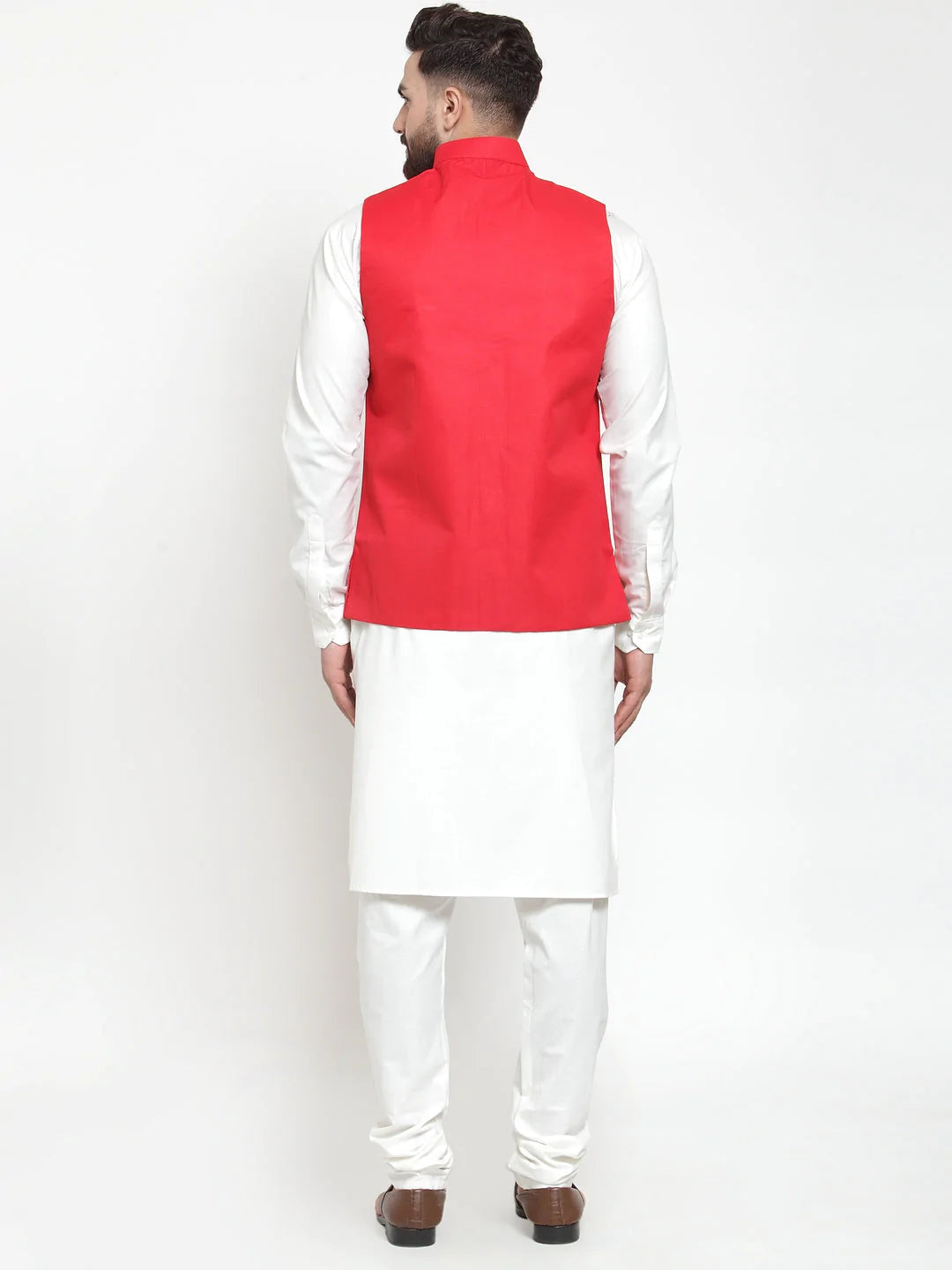 Jompers Men's Solid Kurta Pajama with Solid Waistcoat ( JOKP WC 4051Red )