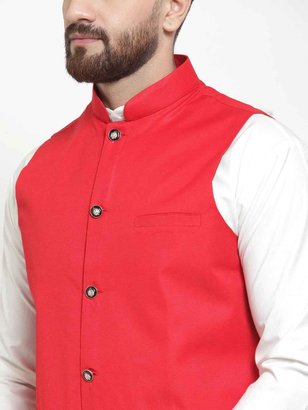 Jompers Men's Solid Kurta Pajama with Solid Waistcoat ( JOKP WC 4051Red )