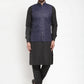 Jompers Men's Solid Kurta Pajama with Solid Waistcoat ( JOKP WC 4052Navy )