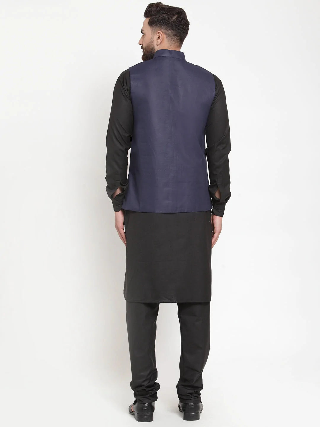Jompers Men's Solid Kurta Pajama with Solid Waistcoat ( JOKP WC 4052Navy )