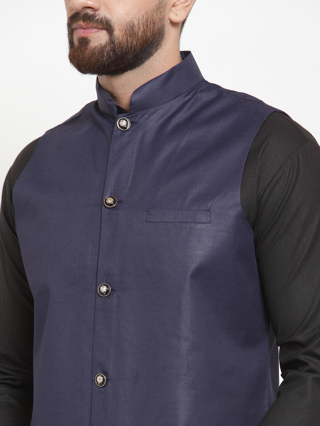 Jompers Men's Solid Kurta Pajama with Solid Waistcoat ( JOKP WC 4052Navy )