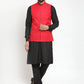 Jompers Men's Solid Kurta Pajama with Solid Waistcoat ( JOKP WC 4052Red )