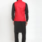 Jompers Men's Solid Kurta Pajama with Solid Waistcoat ( JOKP WC 4052Red )