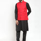 Jompers Men's Solid Kurta Pajama with Solid Waistcoat ( JOKP WC 4052Red )