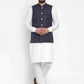 Jompers Men's Solid Kurta Pajama with Checked Waistcoat ( JOKP WC 4053 Navy )