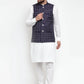 Jompers Men's Solid Kurta Pajama with Checked Waistcoat ( JOKP WC 4053 Navy )