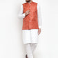 Jompers Men's Solid Kurta Pajama with Checked Waistcoat ( JOKP WC 4053 Peach )