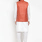 Jompers Men's Solid Kurta Pajama with Checked Waistcoat ( JOKP WC 4053 Peach )