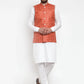 Jompers Men's Solid Kurta Pajama with Checked Waistcoat ( JOKP WC 4053 Peach )