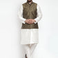Jompers Men's Solid Dupion Kurta Pajama with Woven Jacquard Waistcoat ( JOKP WC 4054 Gold )