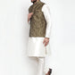 Jompers Men's Solid Dupion Kurta Pajama with Woven Jacquard Waistcoat ( JOKP WC 4054 Gold )