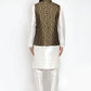 Jompers Men's Solid Dupion Kurta Pajama with Woven Jacquard Waistcoat ( JOKP WC 4054 Gold )