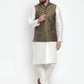 Jompers Men's Solid Dupion Kurta Pajama with Woven Jacquard Waistcoat ( JOKP WC 4054 Gold )