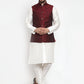 Jompers Men's Solid Dupion Kurta Pajama with Woven Jacquard Waistcoat ( JOKP WC 4054 Maroon )