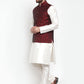 Jompers Men's Solid Dupion Kurta Pajama with Woven Jacquard Waistcoat ( JOKP WC 4054 Maroon )