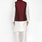 Jompers Men's Solid Dupion Kurta Pajama with Woven Jacquard Waistcoat ( JOKP WC 4054 Maroon )
