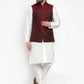 Jompers Men's Solid Dupion Kurta Pajama with Woven Jacquard Waistcoat ( JOKP WC 4054 Maroon )