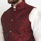 Jompers Men's Solid Dupion Kurta Pajama with Woven Jacquard Waistcoat ( JOKP WC 4054 Maroon )