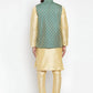 Jompers Men's Solid Dupion Kurta Pajama with Woven Jacquard Waistcoat ( JOKP WC 4055 Green )