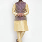 Jompers Men's Solid Dupion Kurta Pajama with Woven Jacquard Waistcoat ( JOKP WC 4055 Purple )