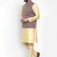 Jompers Men's Solid Dupion Kurta Pajama with Woven Jacquard Waistcoat ( JOKP WC 4055 Purple )