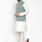 Jompers Men's Solid Dupion Kurta Pajama with Woven Jacquard Waistcoat ( JOKP WC 4056 Green )