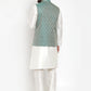 Jompers Men's Solid Dupion Kurta Pajama with Woven Jacquard Waistcoat ( JOKP WC 4056 Green )