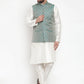 Jompers Men's Solid Dupion Kurta Pajama with Woven Jacquard Waistcoat ( JOKP WC 4056 Green )