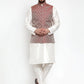 Jompers Men's Solid Dupion Kurta Pajama with Woven Jacquard Waistcoat ( JOKP WC 4056 Maroon )