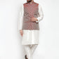 Jompers Men's Solid Dupion Kurta Pajama with Woven Jacquard Waistcoat ( JOKP WC 4056 Maroon )