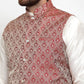 Jompers Men's Solid Dupion Kurta Pajama with Woven Jacquard Waistcoat ( JOKP WC 4056 Maroon )