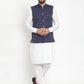 Jompers Men's Solid Cotton Kurta Pajama with Woven Jacquard Waistcoat ( JOKP WC 4057 Navy )