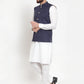 Jompers Men's Solid Cotton Kurta Pajama with Woven Jacquard Waistcoat ( JOKP WC 4057 Navy )