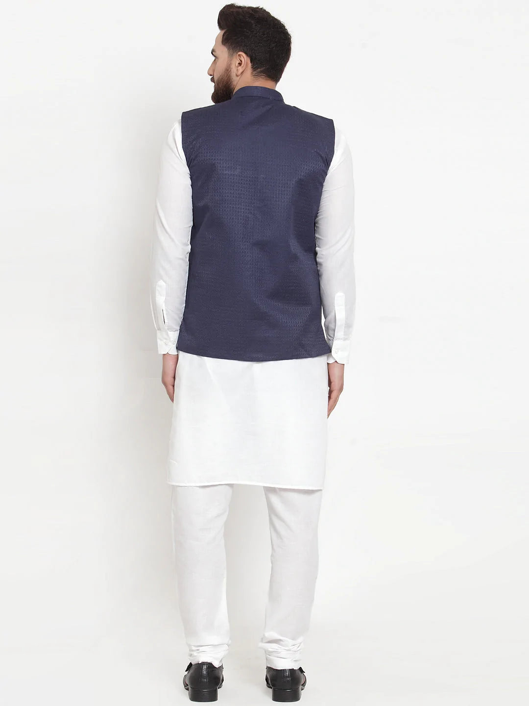 Jompers Men's Solid Cotton Kurta Pajama with Woven Jacquard Waistcoat ( JOKP WC 4057 Navy )