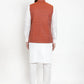 Jompers Men's Solid Cotton Kurta Pajama with Woven Jacquard Waistcoat ( JOKP WC 4057 Red )