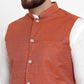 Jompers Men's Solid Cotton Kurta Pajama with Woven Jacquard Waistcoat ( JOKP WC 4057 Red )
