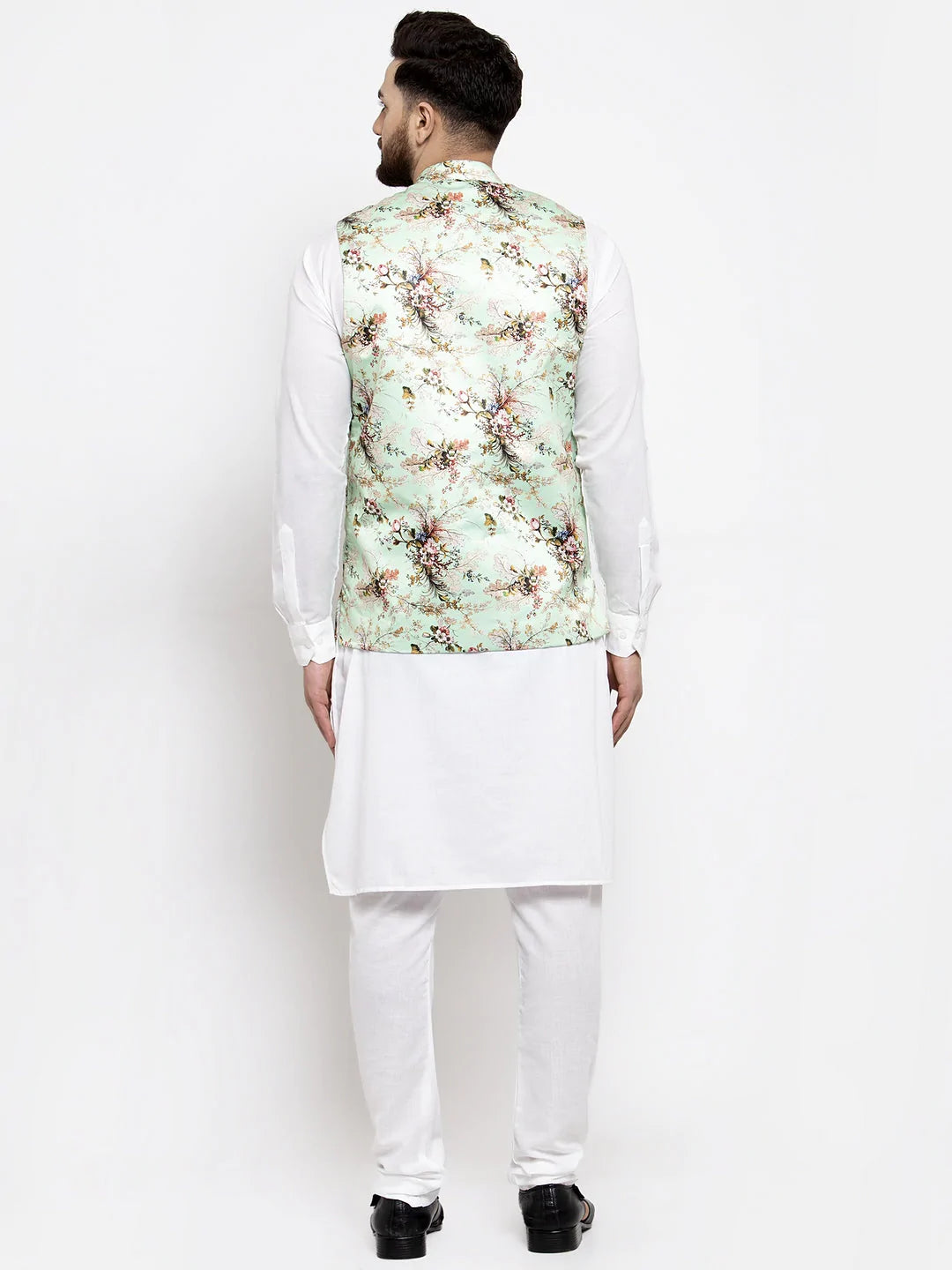 Jompers Men's Solid Cotton Kurta Pajama with Printed Waistcoat ( JOKP WC 4058 Lime-W )