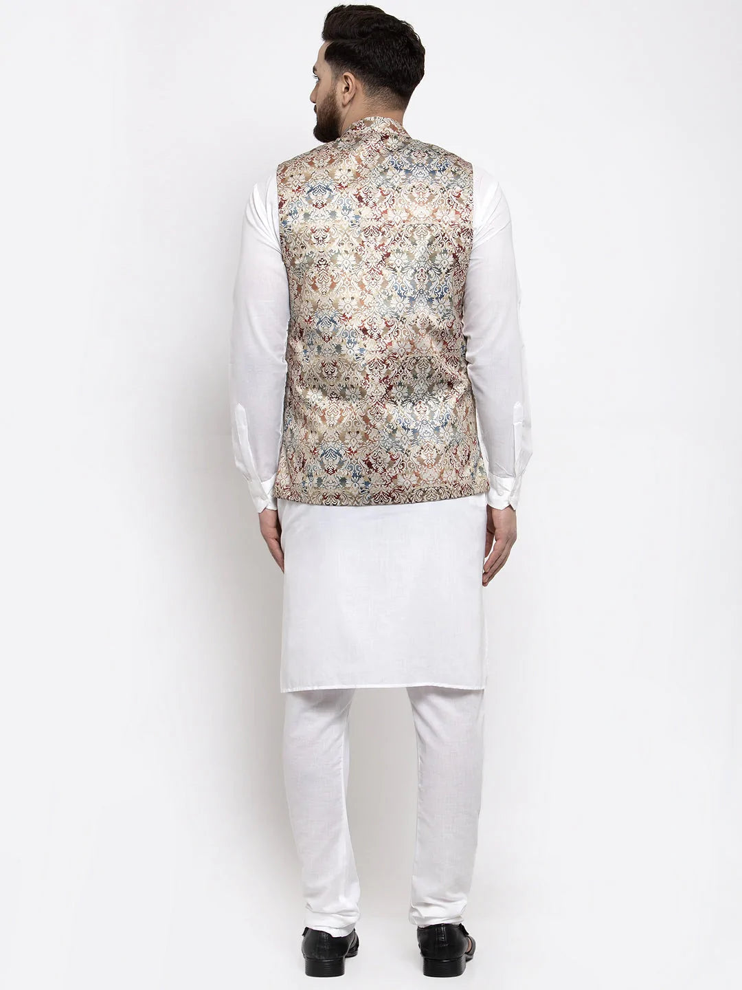 Jompers Men's Solid Cotton Kurta Pajama with Printed Waistcoat ( JOKP WC 4058 Multi-W )