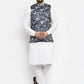 Jompers Men's Solid Cotton Kurta Pajama with Printed Waistcoat ( JOKP WC 4058 Navy-W )
