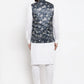 Jompers Men's Solid Cotton Kurta Pajama with Printed Waistcoat ( JOKP WC 4058 Navy-W )