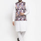 Jompers Men's Solid Cotton Kurta Pajama with Printed Waistcoat ( JOKP WC 4058 Purple-W )